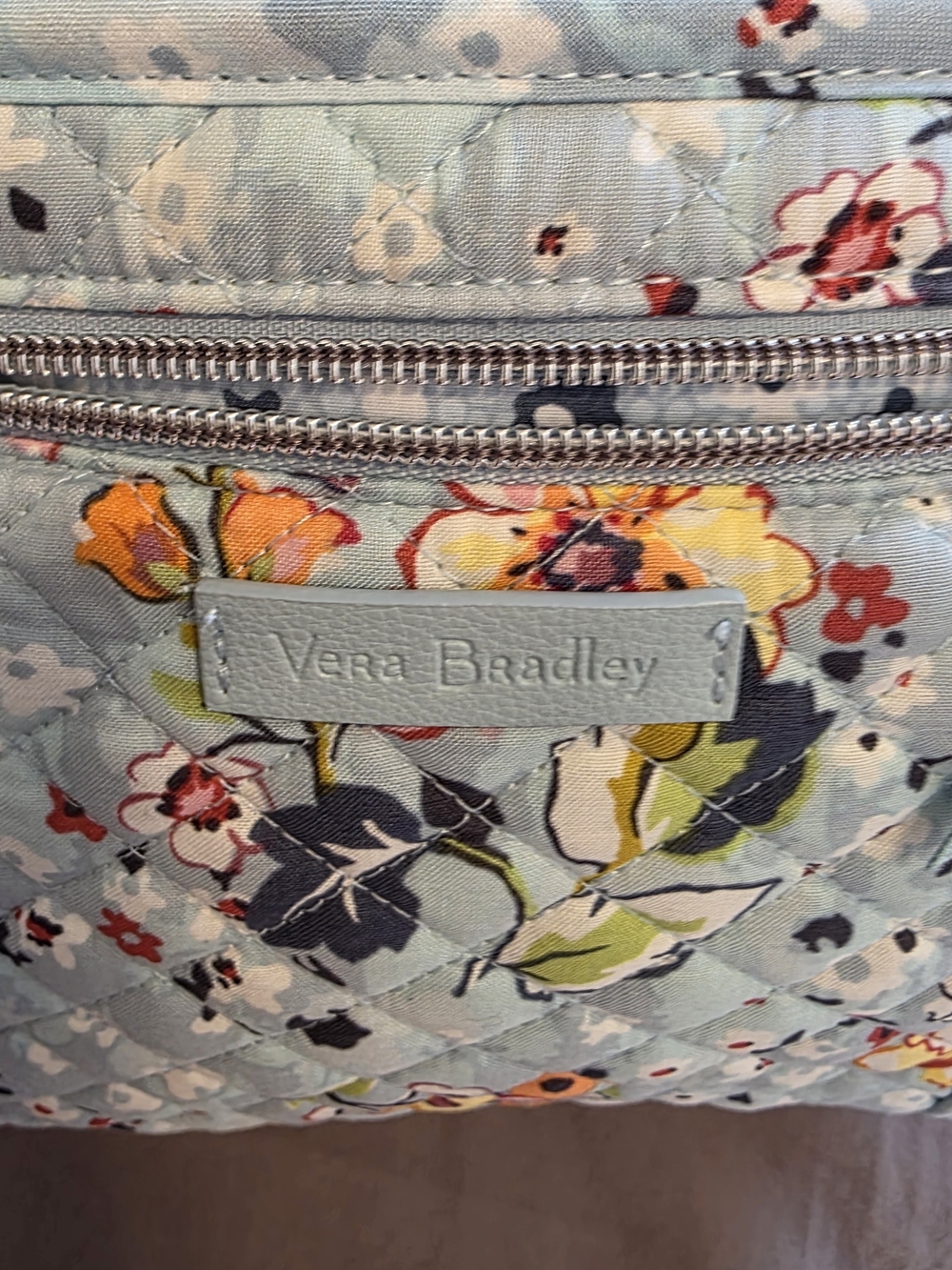 Vera Bradley Light Blue Floral Quilted Tote Bag - Picture 4 of 6